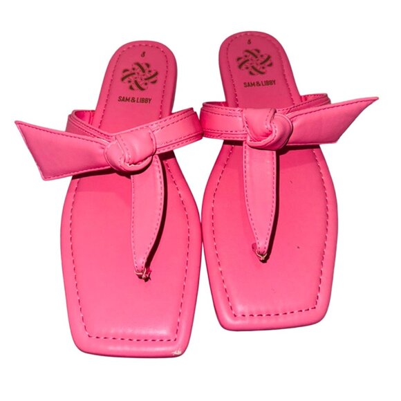 Sam & Libby Pink Square Toe Bow Sandals Size 8 Barbiecore Feminine Travel Preppy - Picture 1 of 10